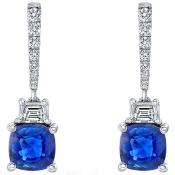 18KT White Gold Diamond Earring With Blue Sapphire