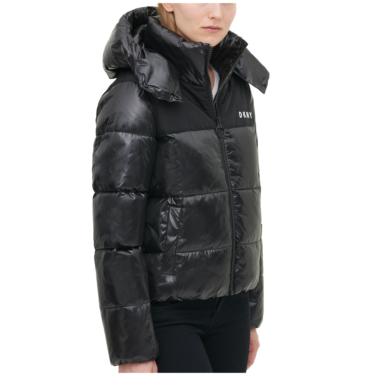 DKNY Women s Sports High Shine Puffer Jacket Black Cost