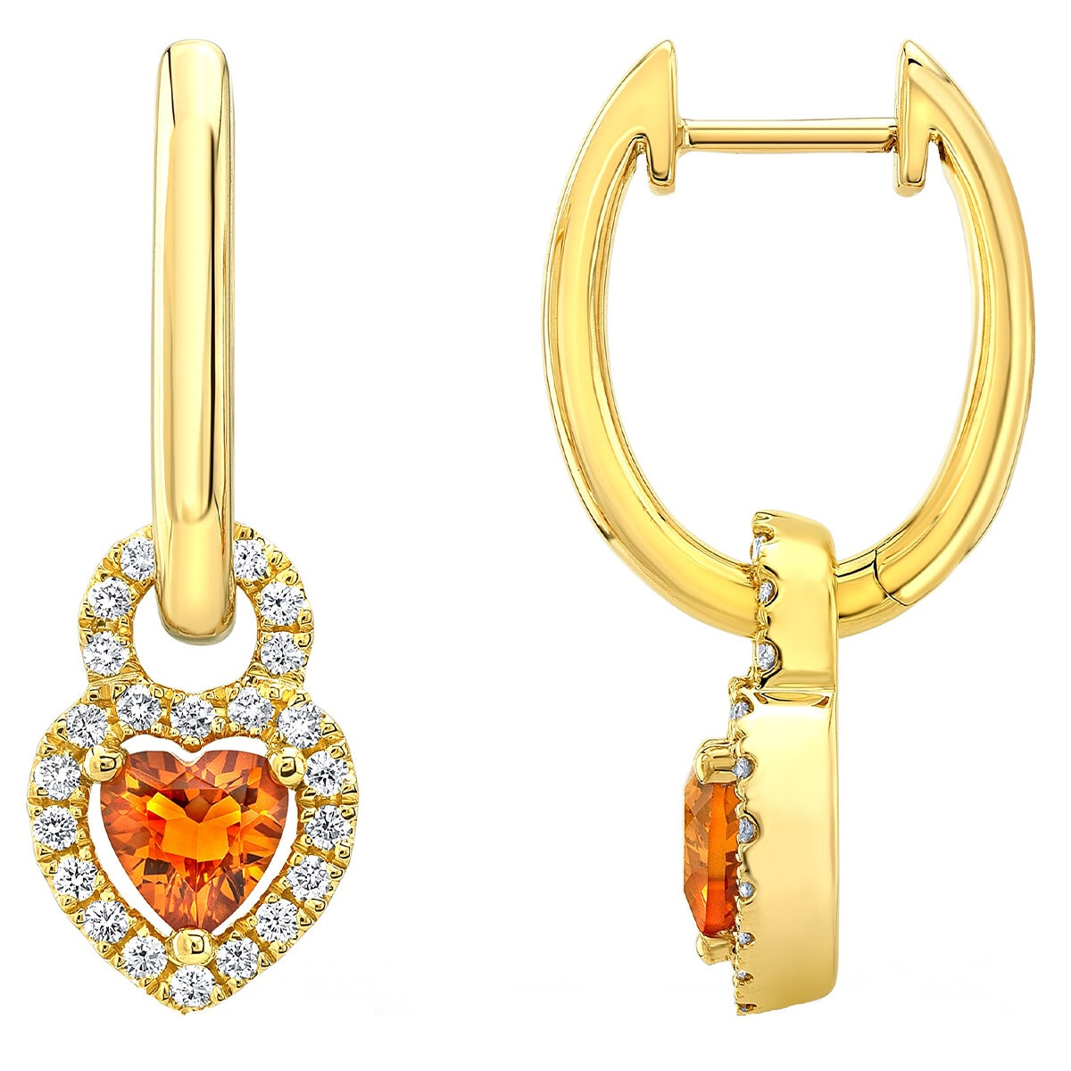 18KT Yellow Gold 0.28ctw Round Brilliant Diamonds 5mm Citrine Centre Heart Earrings