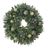 Pre-Lit Holiday Artificial Wreath Metallic 76.2cm