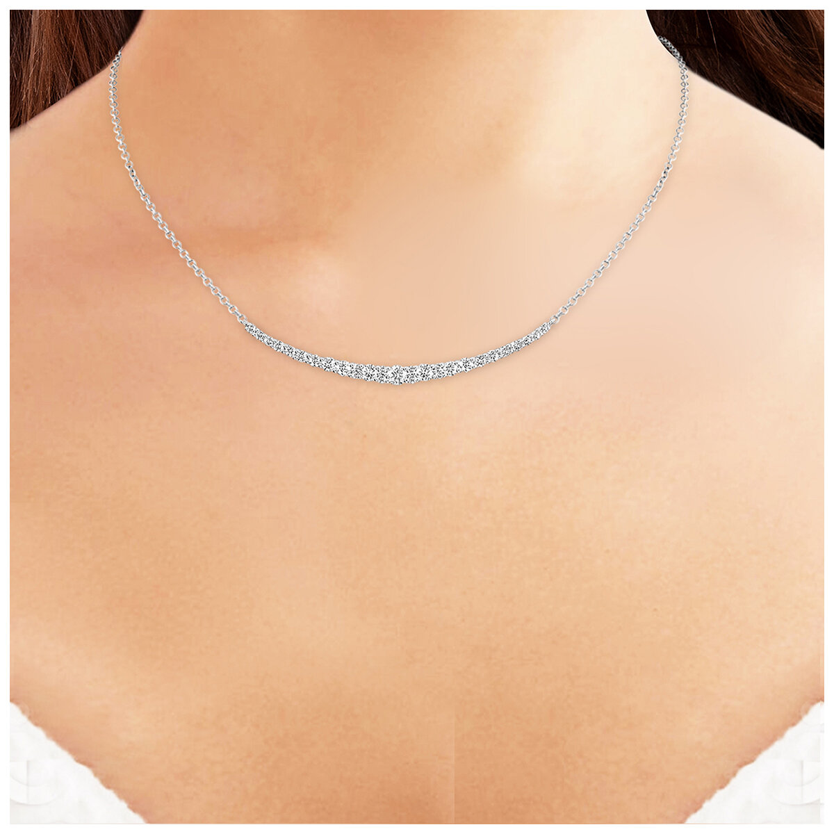 18KT White Gold 1.00ctw Diamond Bar Necklace