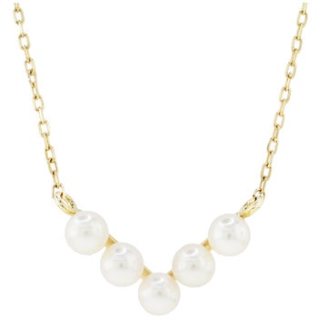 14KT Yellow Gold 4-5mm Cultured Freshwater Pearl V Shape Necklace