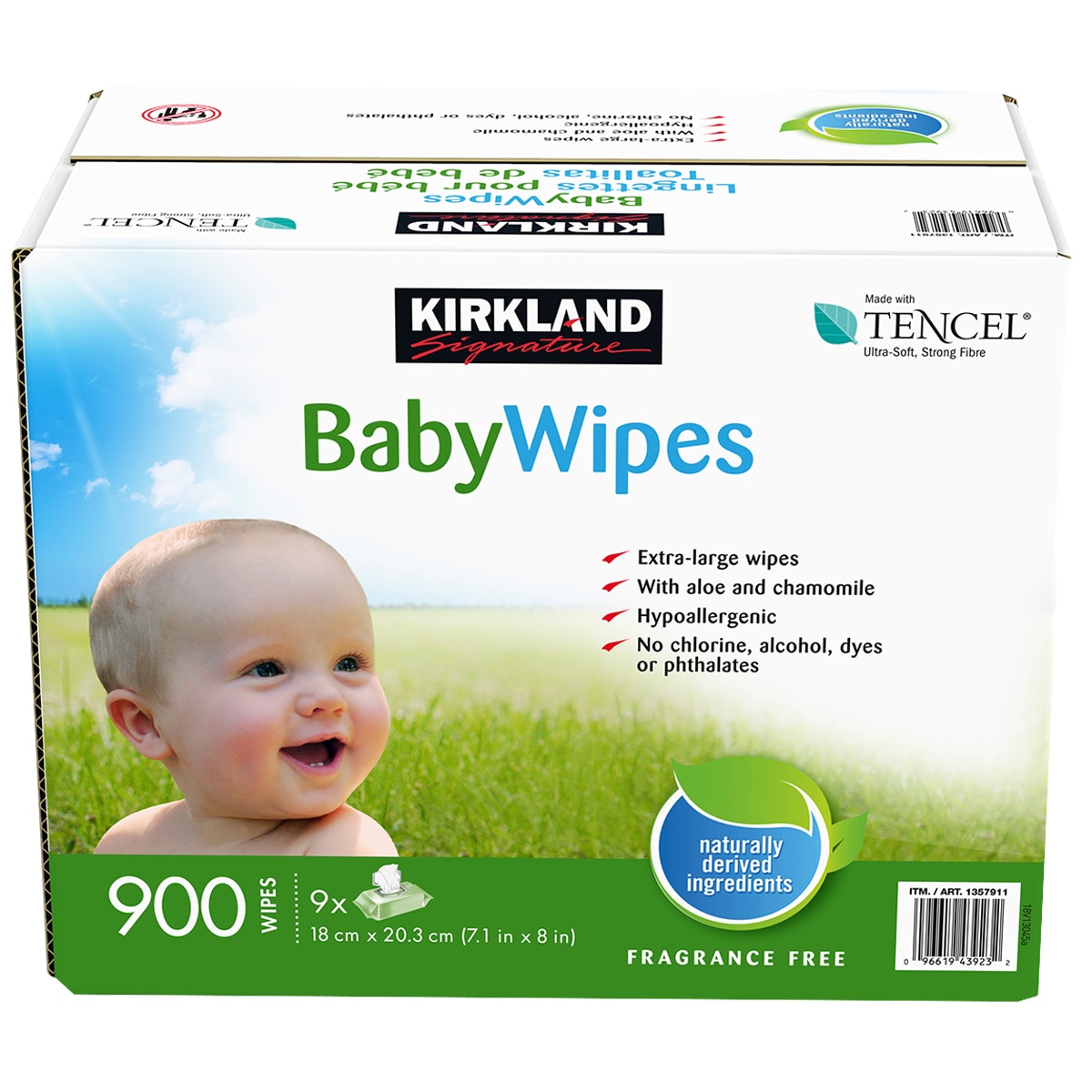 Kirkland Signature Tencel Baby Wipes Unscented 9 x 100 Wipes Costco