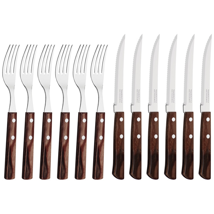 Tramontina Polywood Jumbo Steak Knife and Fork Cutlery Set 12pc