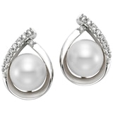 18KT White Gold White Freshwater Pearl and Diamond Earrings