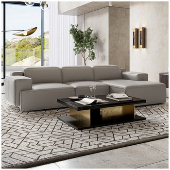Valencia Valentina Leather Recliner Sectional Lounge With Right Chaise Light Grey