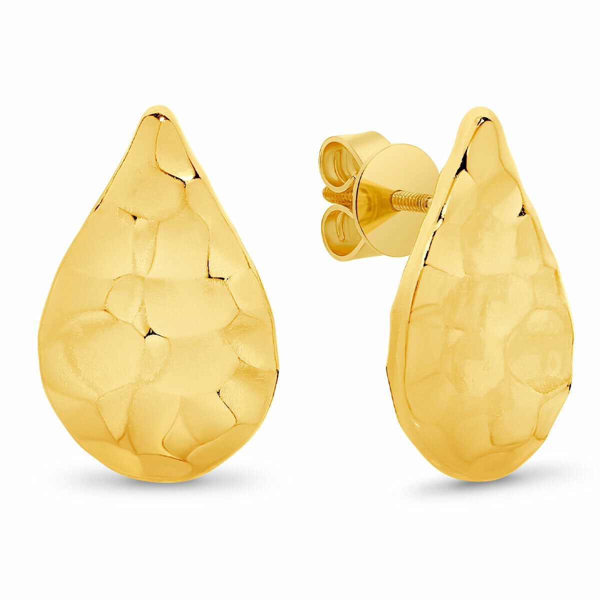 24KT Yellow Gold Hammered Teardrop Stud Earrings