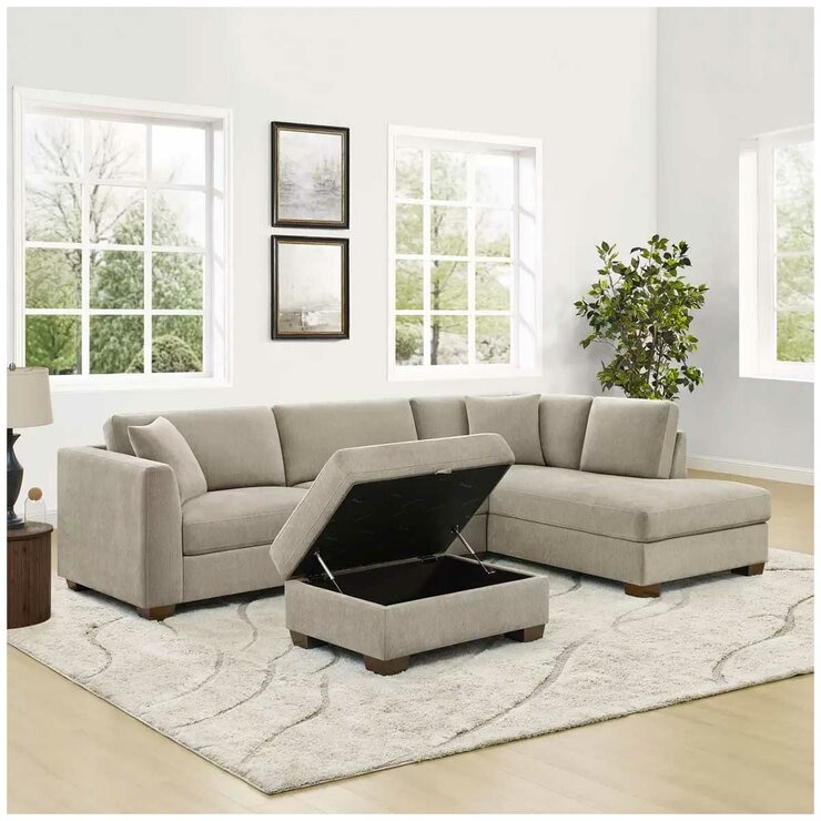 Thomasville 3 Piece Fabric Sectional with Storage Ottoman