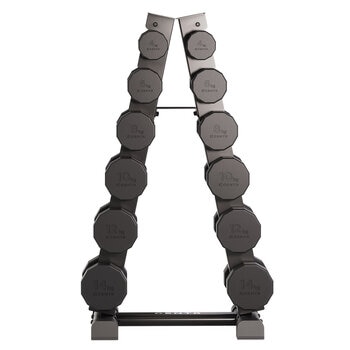 Centr 4 - 14 kg Rubber 12 Sided Dumbbell Set With A-Frame Rack