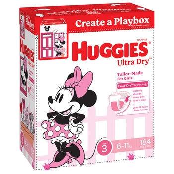 Huggies Girls' Ultra Dry Nappies Size 3 Crawler (6-11kg) 184 Nappies