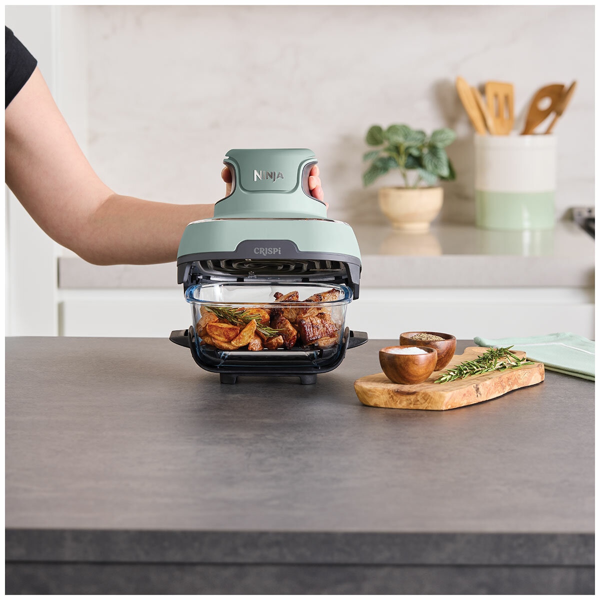 Ninja Crispi 4-in-1 Portable Glass Air Fryer Sage Green FN101SGANZ