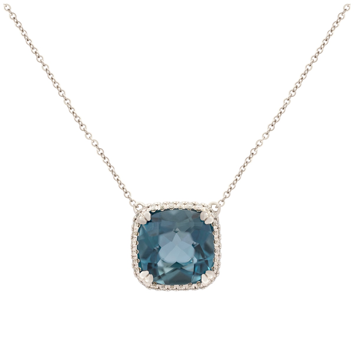 0.16ctw Diamond with Cushion London Blue Topaz Pendant