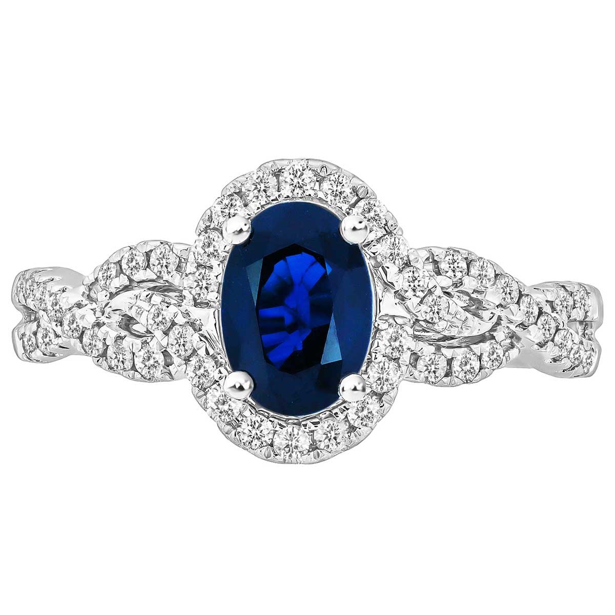 18KT White Gold 0.28ctw Diamond And Oval Sapphire Ring