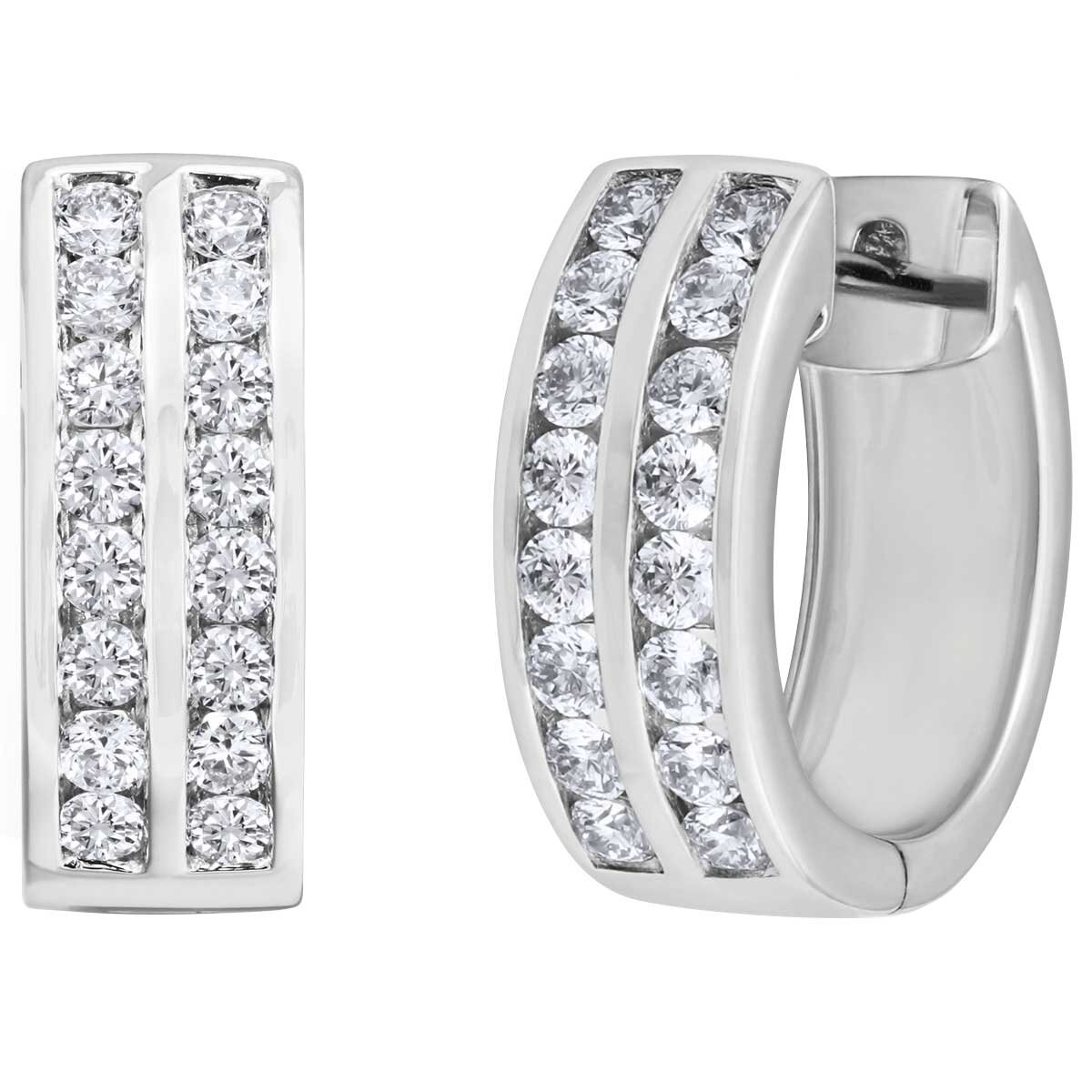 18KT White Gold 0.67ctw Round Diamond Two Row Earrings