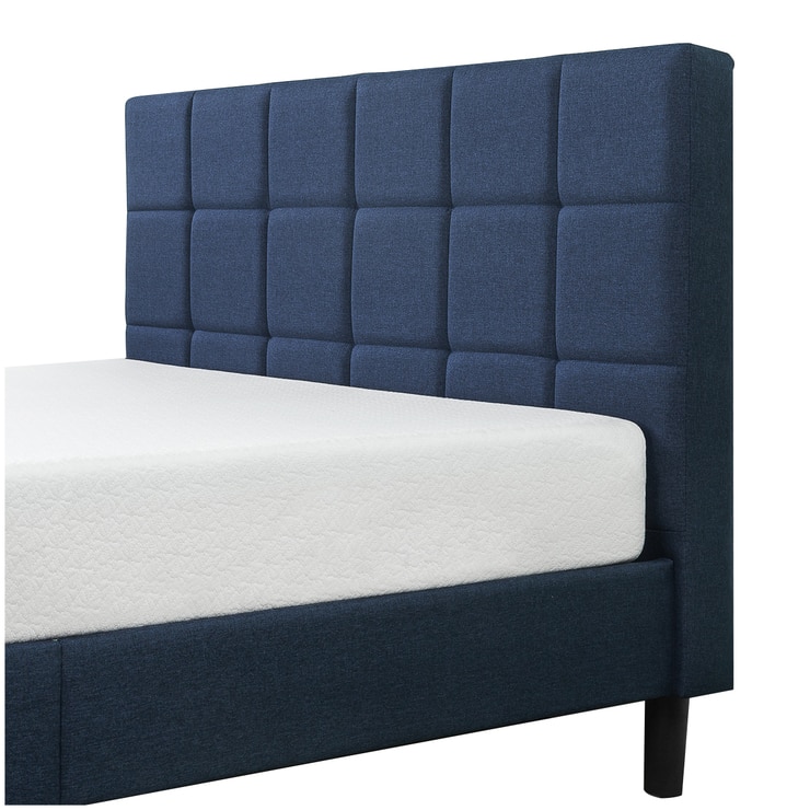Blackstone Upholstered Square Stitched Platform Double Bed Navy