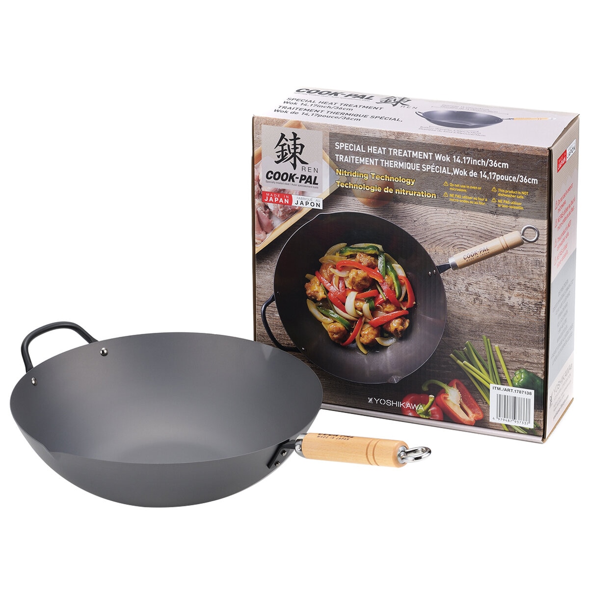 Yoshikawa Carbon Steel Cook-Pal Wok 36cm