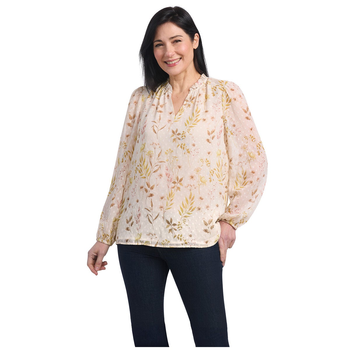Hilary Radley Women's Long Sleeve Blouse Beige Olive Hilary Radley Women's Long Sleeve Blouse Beige Olive