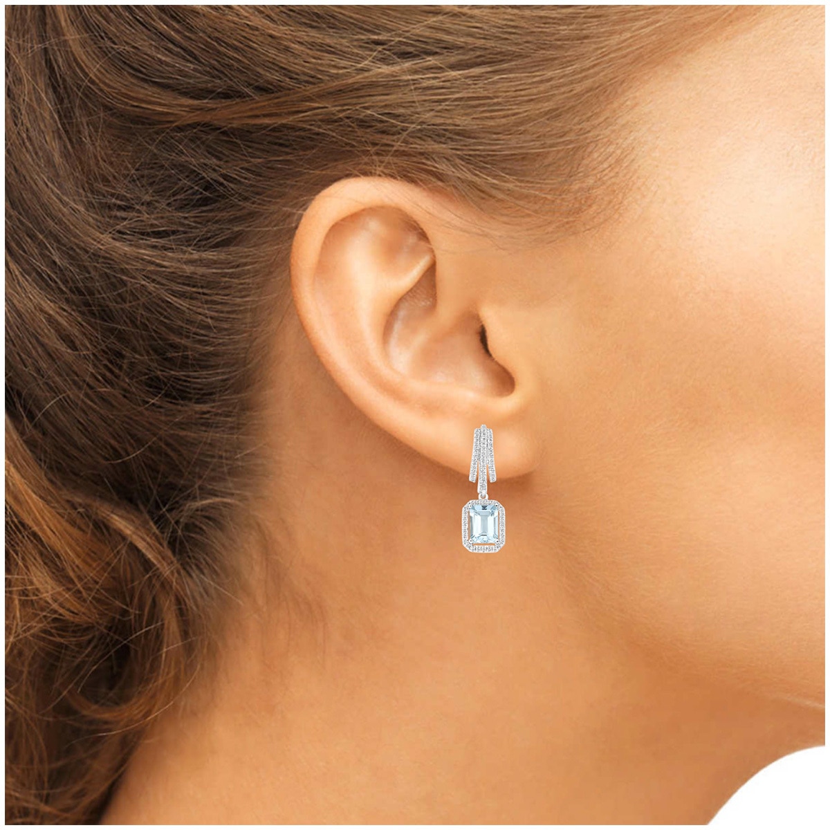 0.50ctw Diamond with Emerald Cut Aquamrine Drop Earrings