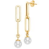 14KT Yellow Gold Freshwater Cultured Pearl Paperclip Earrings 8-9mm