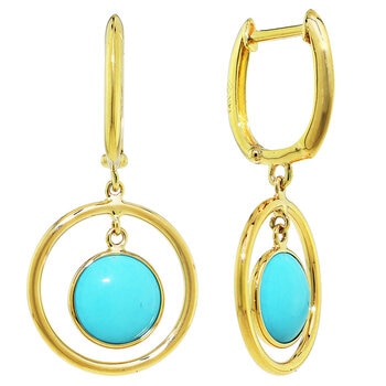 14KT Yellow Gold Round Turquoise Rondelle Drop Earrings