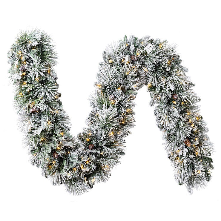 Pre-Lit Flocked Christmas Garland with Micro LED Lights 2.7m Pre-Lit Flocked Christmas Garland with Micro LED Lights 2.7m