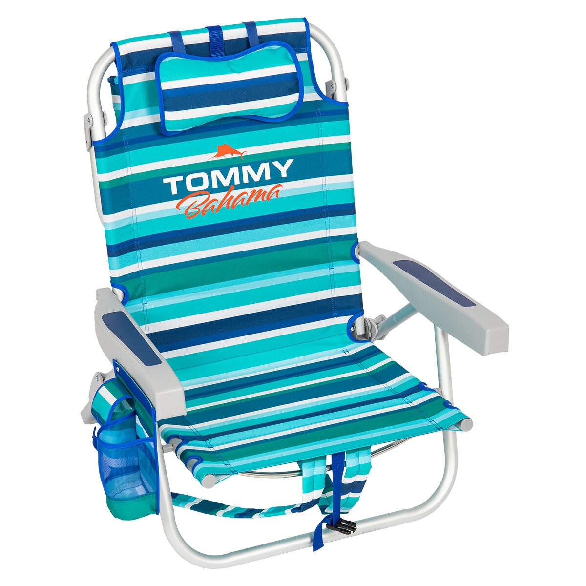 Tommy Bahama 5 position Aluminum Backpack Beach Chair 2 Pack Blue & Green Strip