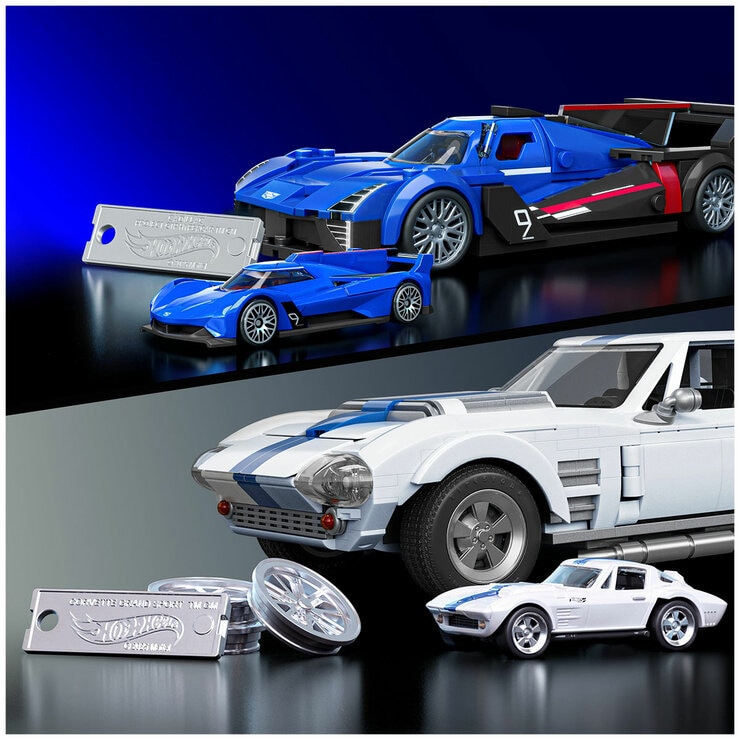 Mattel Brick Shop Hot Wheels Cadillac 1:32 And Corvette 1:16