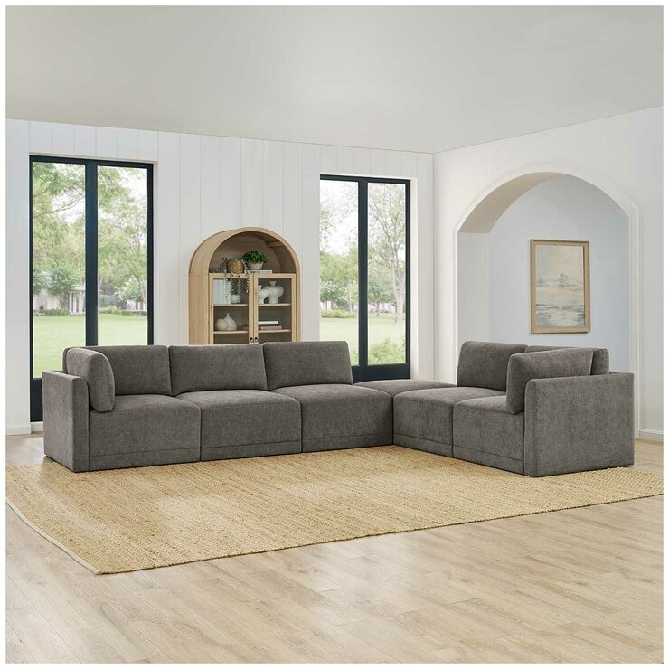 Thomasville 6PC Fabric Modular Sectional with Ottoman Grey