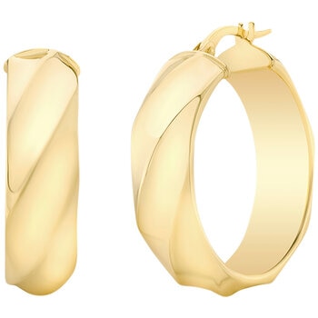 14KT Yellow Gold Weavy Hoop Earrings 3.40g Made In Italy