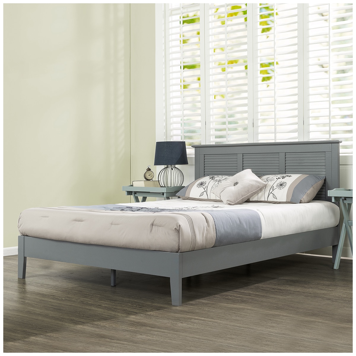 Wooden Grey Panel Bed Frame King (Zinus)