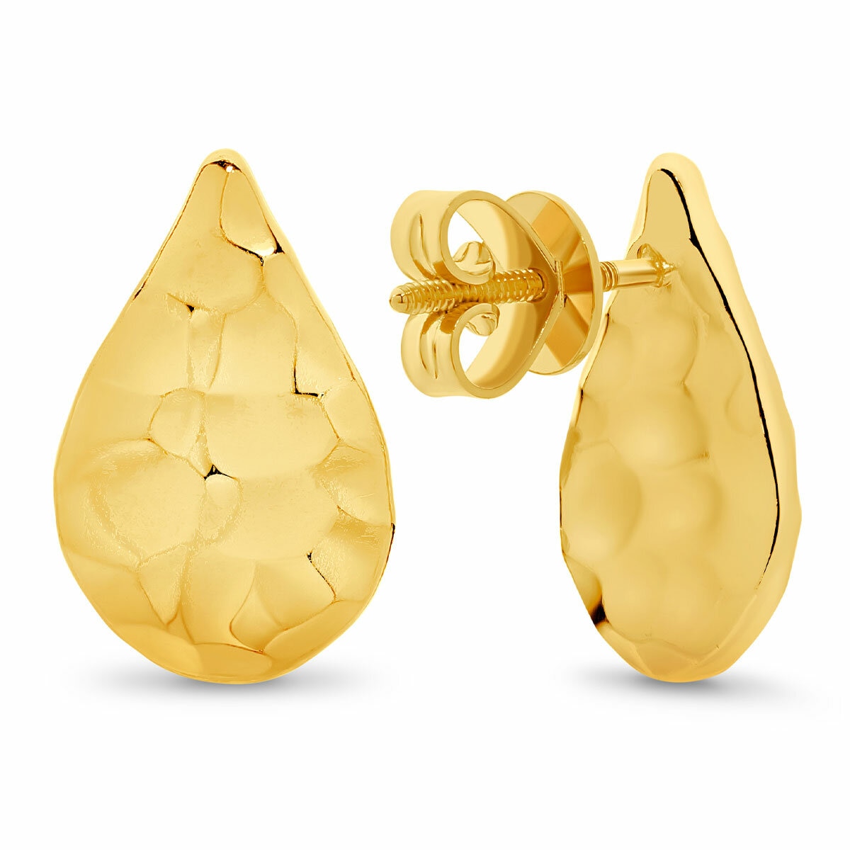 24KT Yellow Gold Hammered Teardrop Stud Earrings