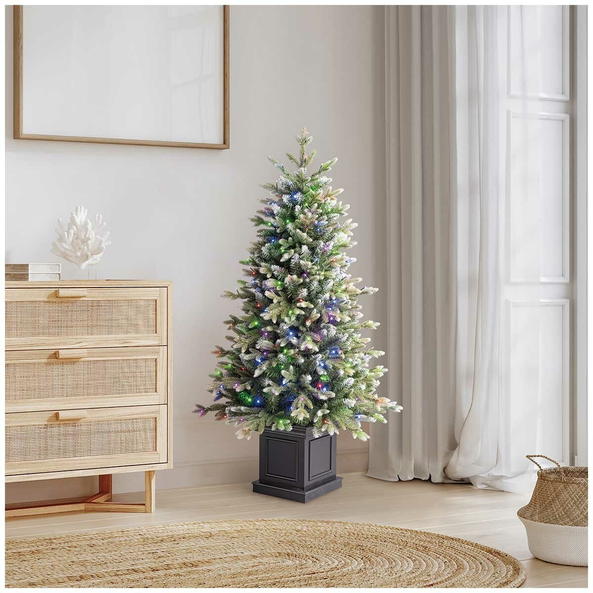 Pre-Lit Glitter Frosted Artificial Potted Christmas Tree 1.3m Pre-Lit Glitter Frosted Artificial Potted Christmas Tree 1.3m