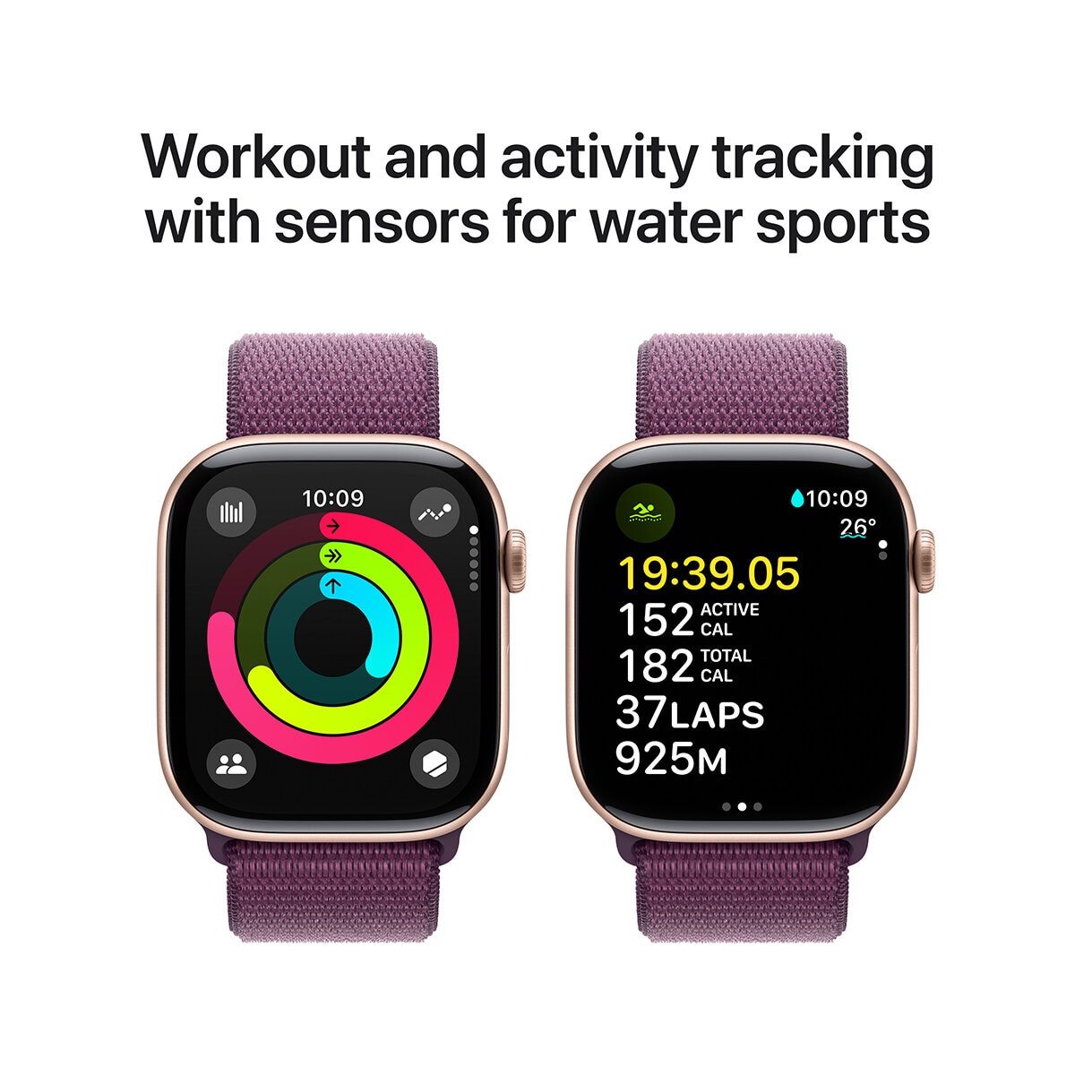 Apple Watch Series 10 GPS 46mm Rose Gold Aluminium Case with Plum Sport Loop