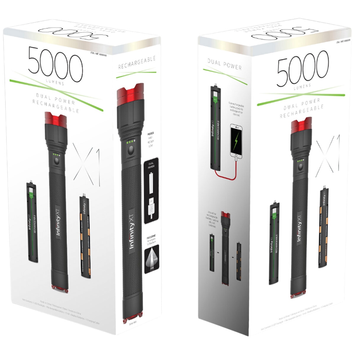 Infinity X1 Dual Power Rechargeable Flashlight 5000 Lumens