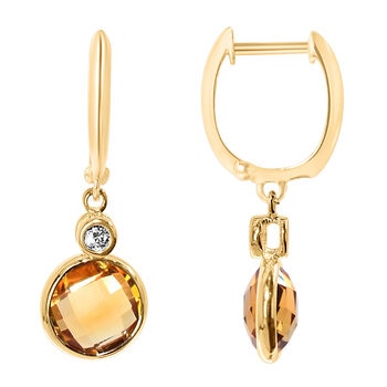 14KT Yellow Gold 0.06ctw Diamond And Citrine Earrings