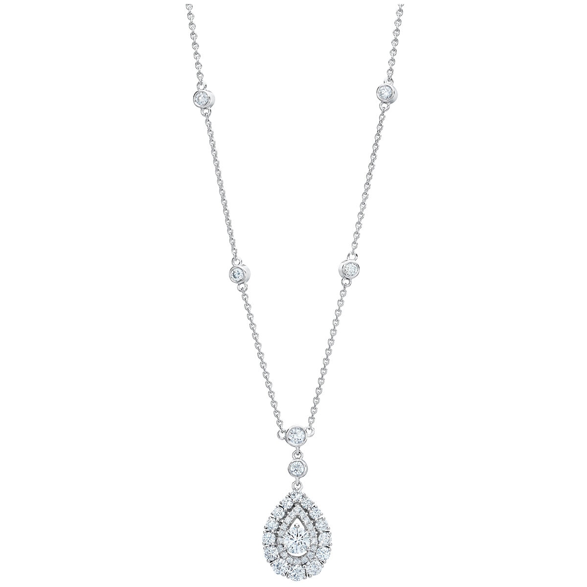 18KT White Gold 1.30ctw Round Diamond Drop Necklace