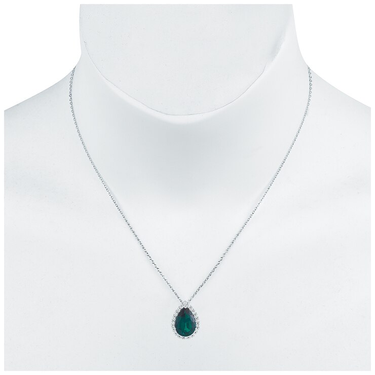 18KT White Gold Pear Shape Emerald and Diamond Pendant Costco Australia