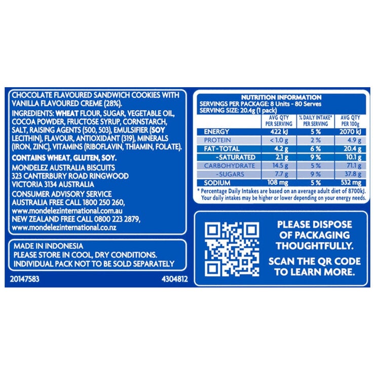Oreo Original Multipack Mini Bags 80 Pack 8 x 204g