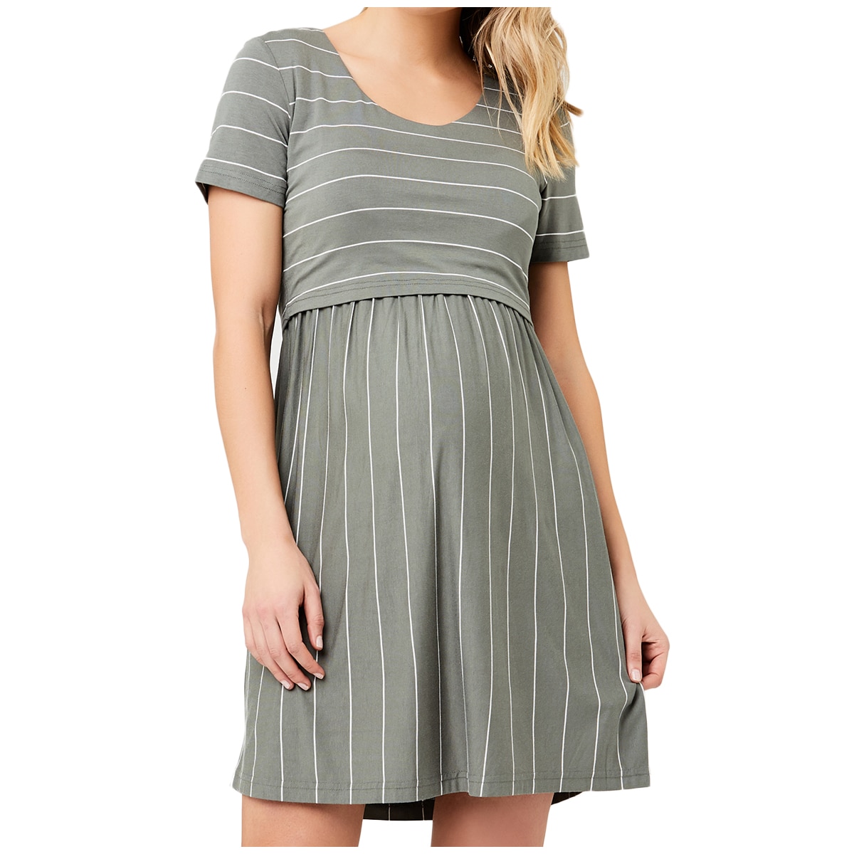 Ripe Maternity - Women's Nursing Dress - Olive/White