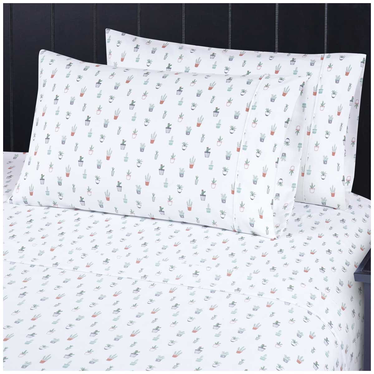 South Point Fashion Poly Flannel Sheet Set 4 Piece King Single Plants