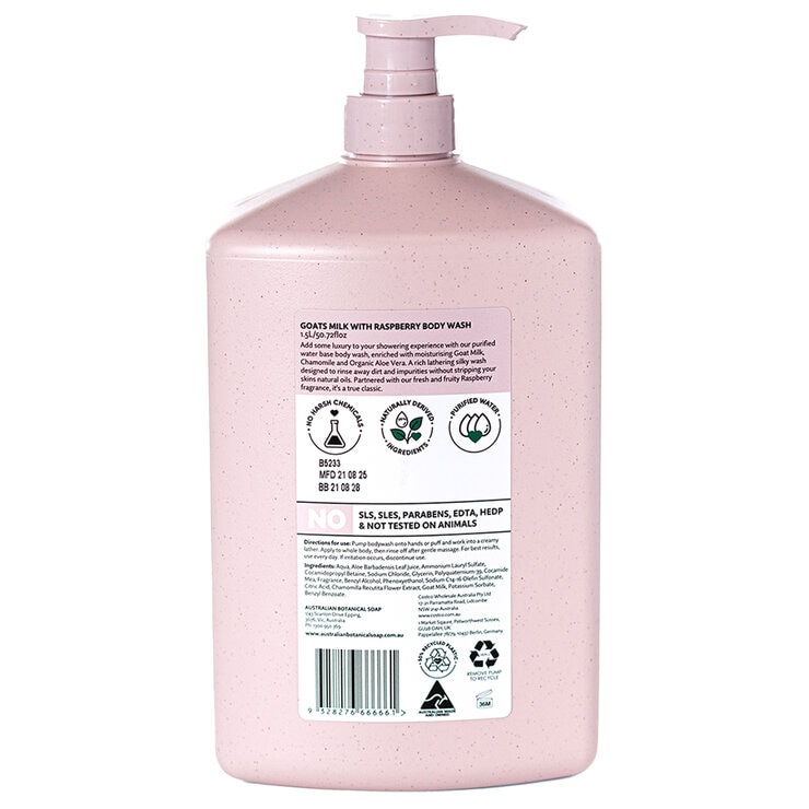 Australian Botanical Body Wash 1.5L Goats Milk With Raspberry