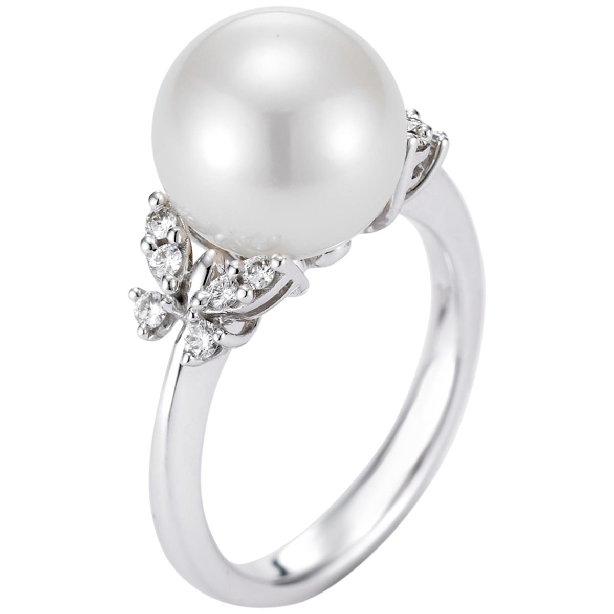 18KT White Gold Round Freshwater Cultured Pearl and Diamond Ring