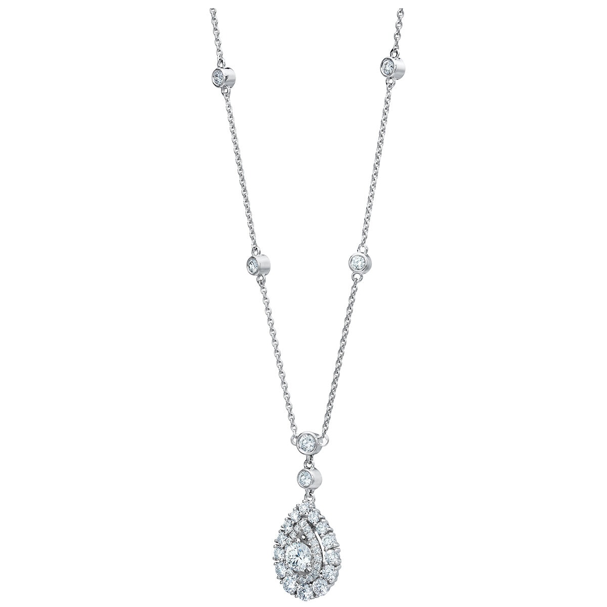 18KT White Gold 1.30ctw Round Diamond Drop Necklace