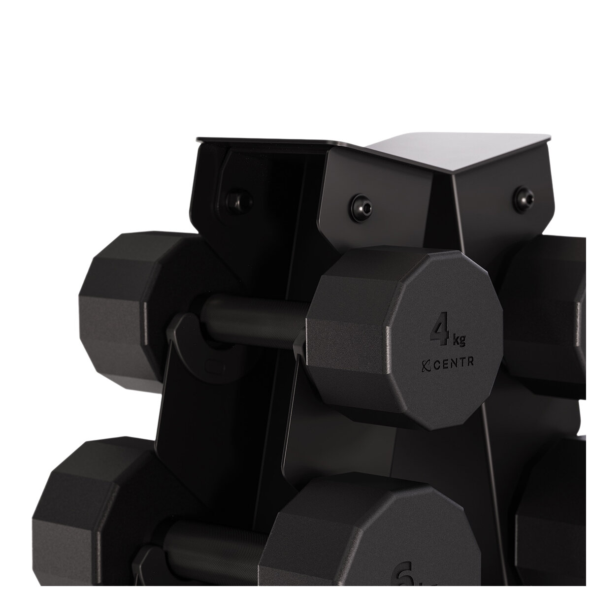 Centr 4 - 14 kg Rubber 12-Sided Dumbbell Set with A-Frame Rack