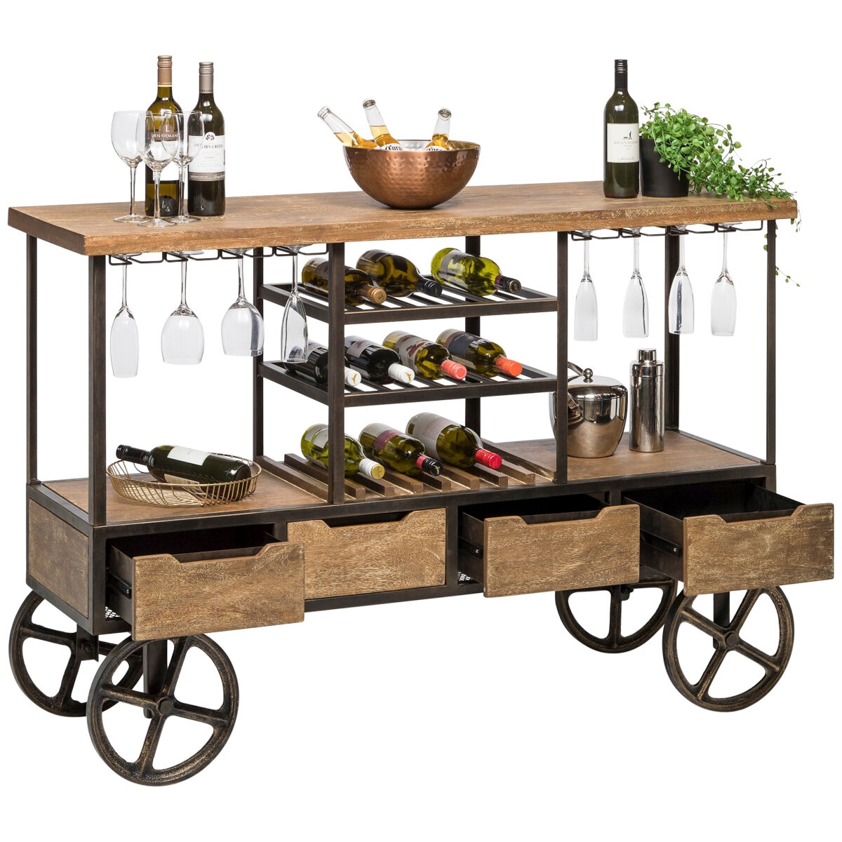 Wine Stash Wooden Bar Cart with Wine Storage