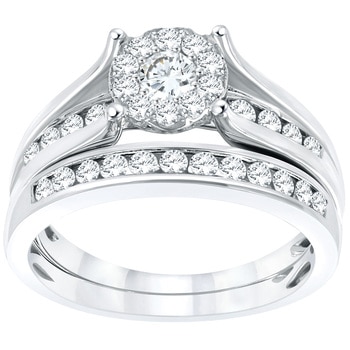 18KT White Gold Round Brilliant Cut 0.75ctw Bridal Ring Set