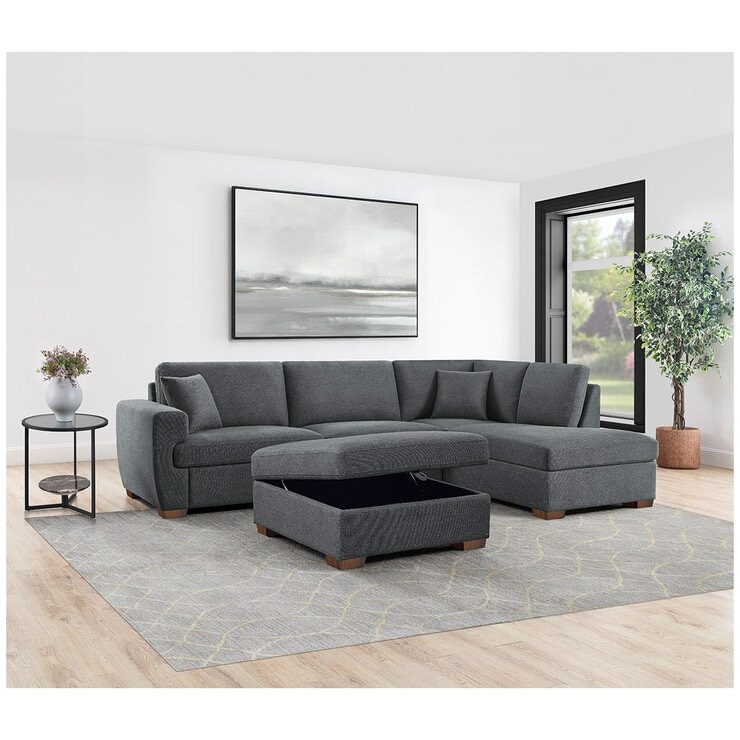 Thomasville 3 PC Fabric Sectional With Storage Ottoman