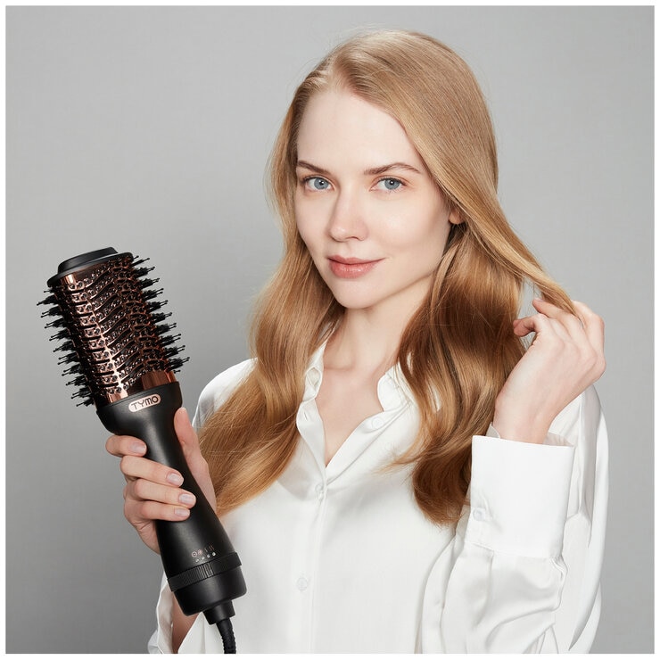 Tymo Hot Air Brush Ionic Hair Dryer and Volumiser Black and Champaign Gold HC300