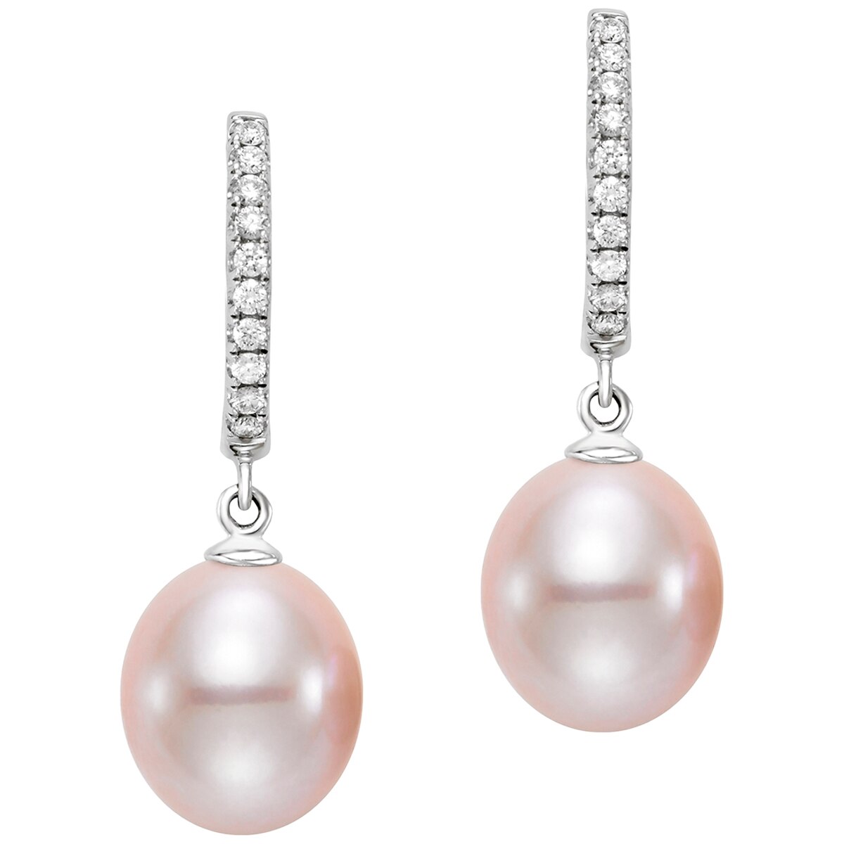 18KT White Gold Pink Freshwater Pearl and Diamond Earrings