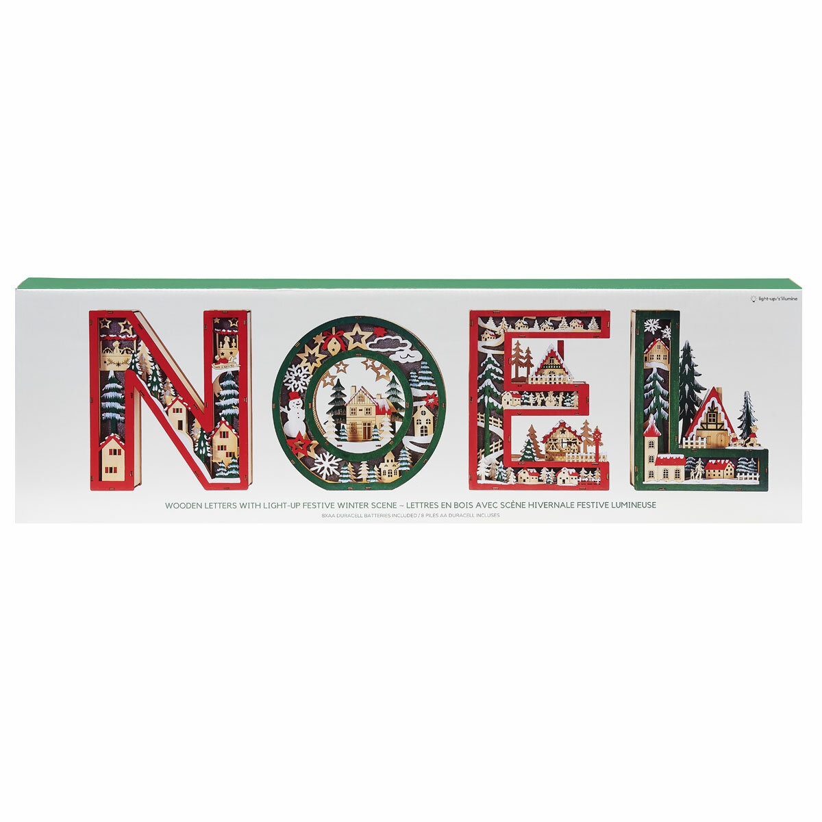 NOEL Wooden Letters With Light Up Festive Scene Set Of 4